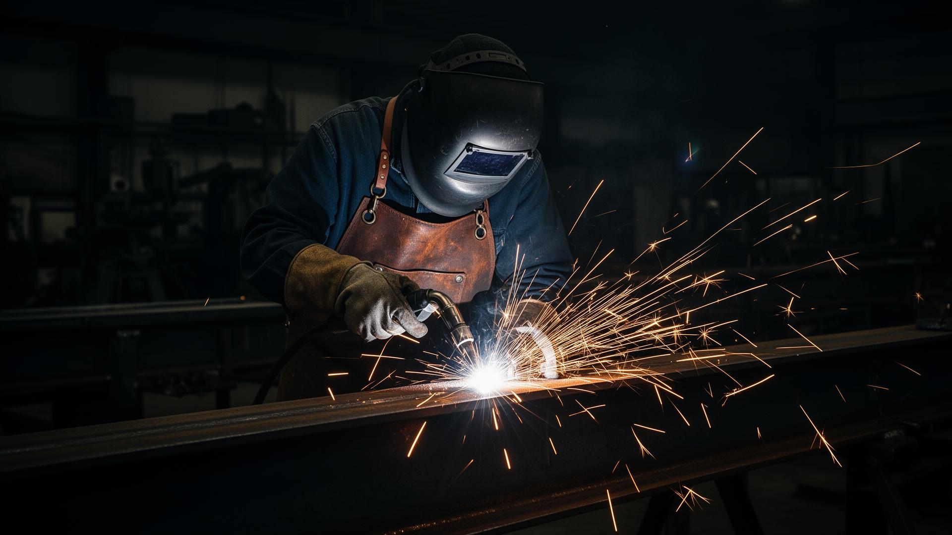 Lasser aan het werk met vonkenregen